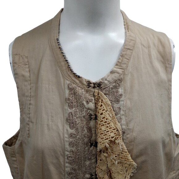 Magnolia Pearl Vellum Embroidered Distressed Lace Vest One Size Beige Ruffle - Picture 2 of 14